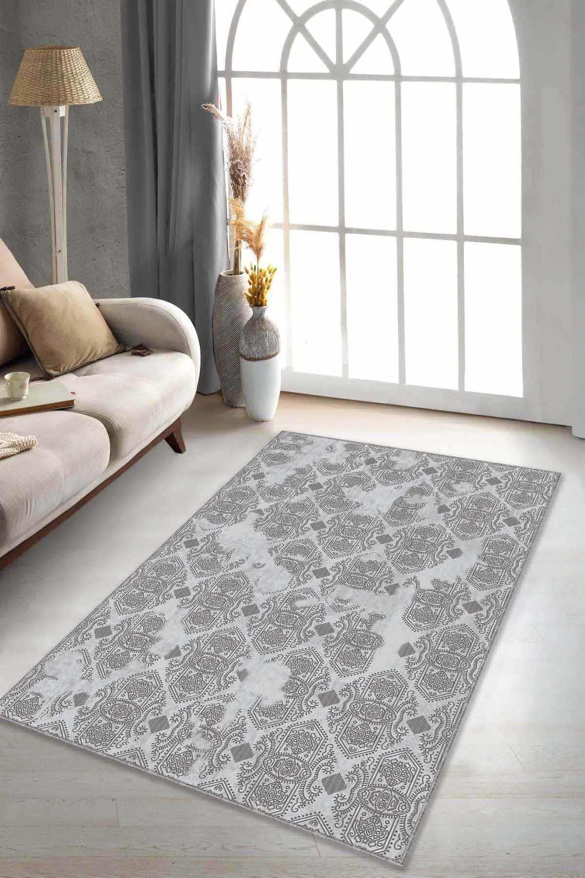 Viva Home AL002 Kahverengi 7 mm Mikropolyester Toz Tutmaz Yıkanabilir Orta Kaymaz Taban Dikdörtgen Makine Dokuma Salon Halısı 75x100 cm