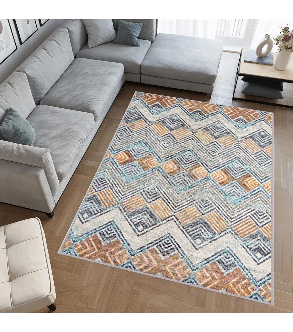 Rovigo Home RVG0617 Çok Renkli 8 mm Polyester Antibakteriyel-Leke Tutmaz-Toz Tutmaz Yıkanabilir İnce Kaymaz Dot Taban Dikdörtgen Makine Dokuma Salon Halısı 80x300 cm