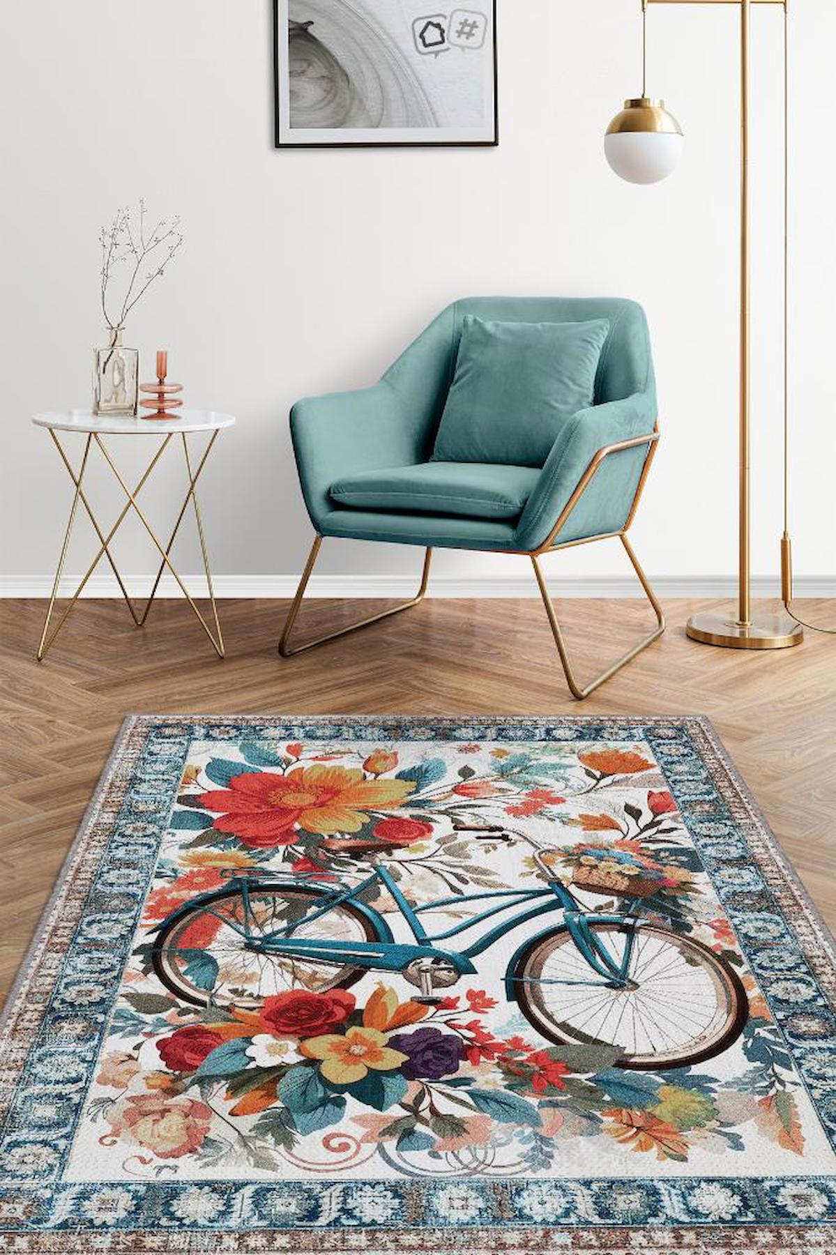 Homshtag Bisiklet Krem 4 mm Pamuk Antistatik Yıkanabilir İnce Kaymaz Dikdörtgen Makine Dokuma Salon Halısı 200x290 cm