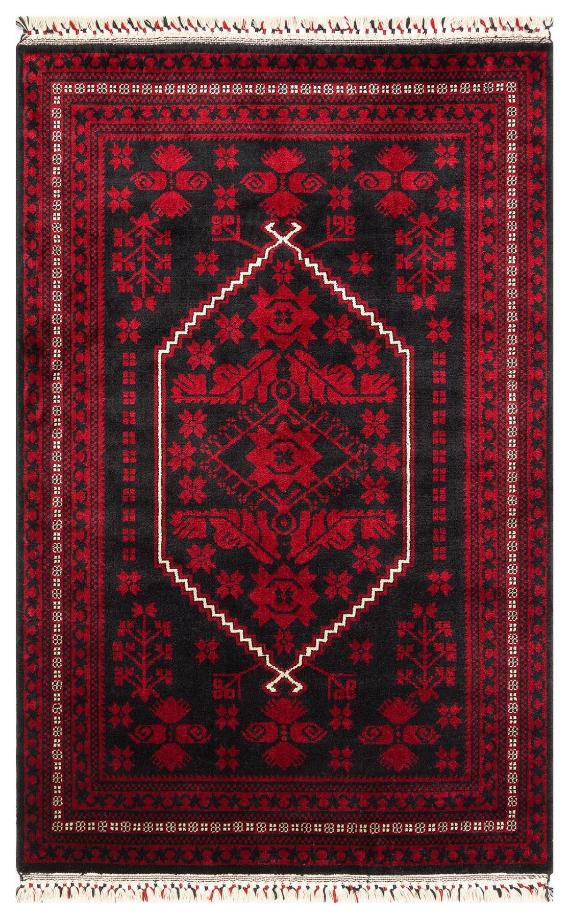 Eko Halı Nostalji 956 Kırmızı-Siyah 6-12 mm Akrilik Silinebilir Yıkanabilir Orta Kaymaz Dikdörtgen Makine Dokuma Oturma Odası-Salon Halısı 100x300 cm