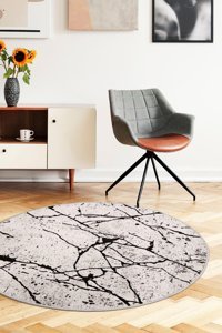 Dijidekor Gri 7 mm Polyester Antistatik Yıkanabilir Orta Kaymaz Dot Taban Yuvarlak Makine Dokuma Salon Halısı 200x290 cm