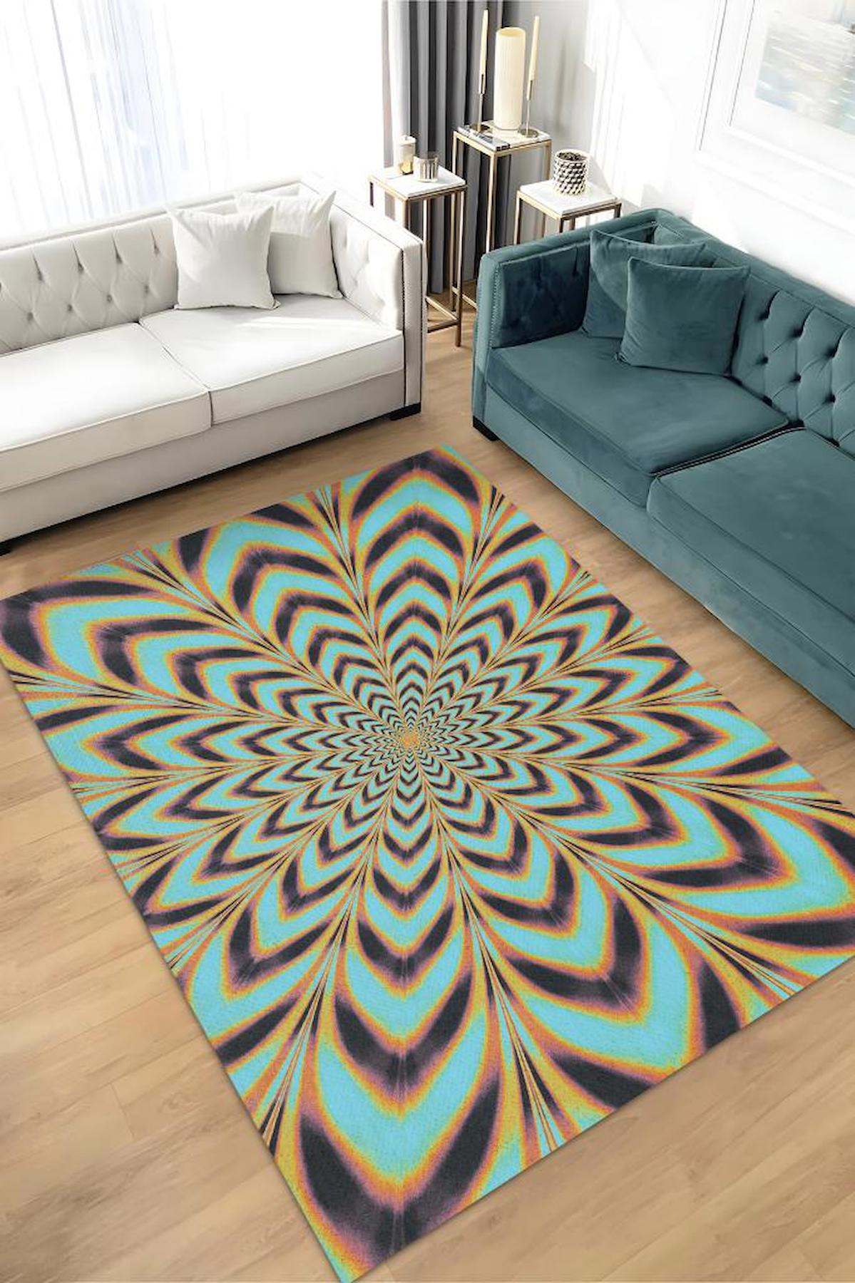Homshtag Optik İllüzyon Krem 4 mm Pamuk Antistatik Yıkanabilir İnce Kaymaz Dikdörtgen Makine Dokuma Salon Halısı 100x200 cm