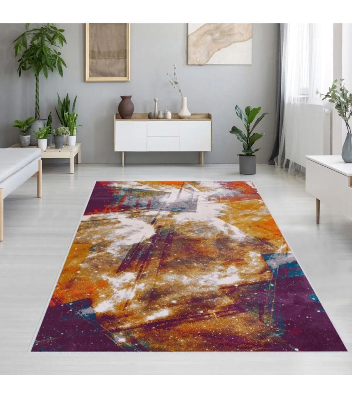 Rovigo Home RVG1193 Çok Renkli 8 mm Polyester Leke Tutmaz-Toz Tutmaz Yıkanabilir İnce Kaymaz Dot Taban Dikdörtgen Makine Dokuma Salon Halısı 120x180 cm