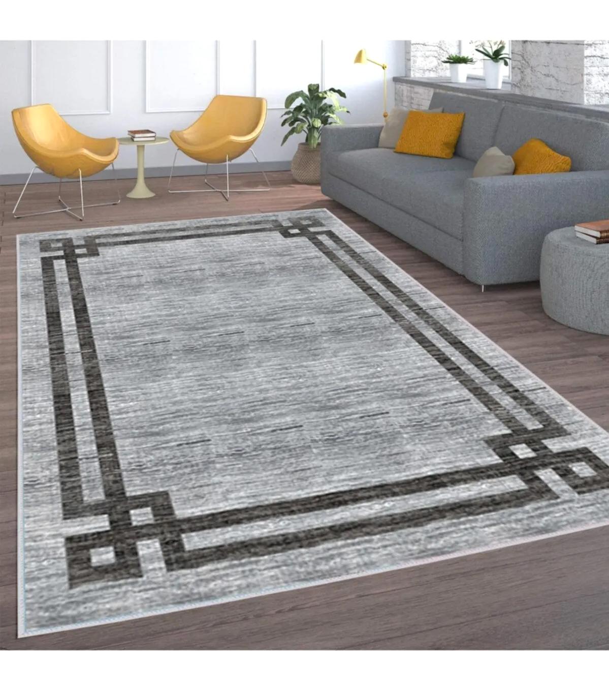 Rovigo Home RVG1585-HY1309 Gri 8 mm Polyester Antibakteriyel-Leke Tutmaz-Toz Tutmaz Yıkanabilir İnce Kaymaz Dot Taban Dikdörtgen Makine Dokuma Salon Halısı 160x230 cm