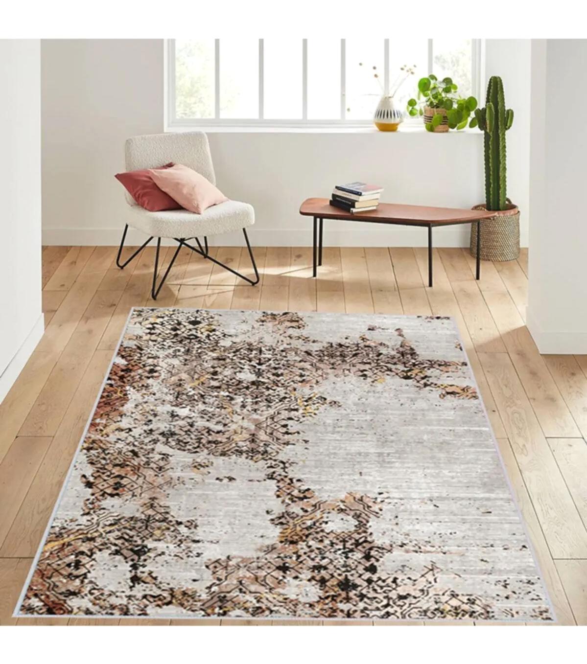 Rovigo Home RVG1512-HT829 Çok Renkli 8 mm Polyester Antibakteriyel-Leke Tutmaz-Toz Tutmaz Yıkanabilir İnce Kaymaz Dot Taban Dikdörtgen Makine Dokuma Salon Halısı 100x300 cm