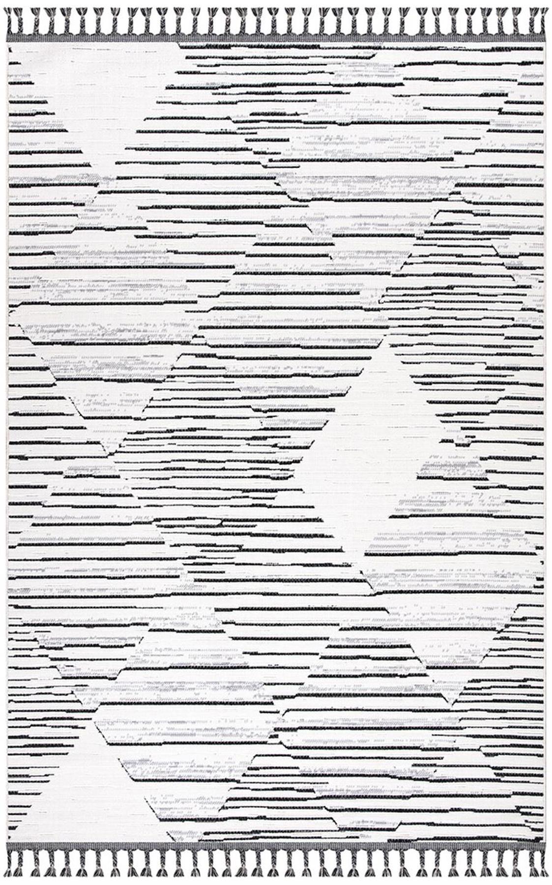 İpek Mekik Halı Lupin 18556 Gri 10 mm Polyester Yıkanabilir Orta Kaymaz Pamuk Taban Geometrik Dikdörtgen Antre-Çocuk Odası-Salon-Yatak Odası Halısı 180x350 cm