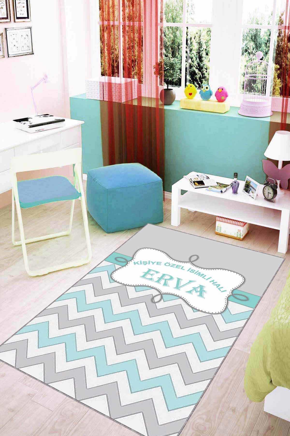 Viva Home KD12 Mavi 7 mm Mikropolyester Antialerjenik Yıkanabilir İnce Kaymaz Dikdörtgen Makine Dokuma Çocuk Odası Halısı 180x180 cm