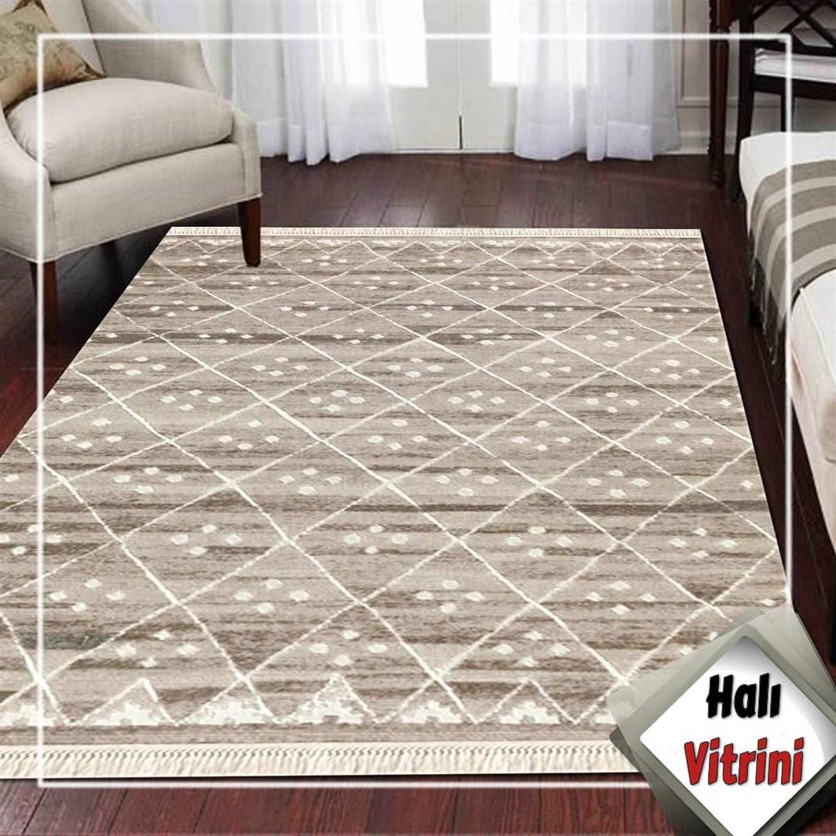Dinarsu Viyana VY002 Bej 12 mm Akrilik Antialerjenik Yıkanabilir Orta Kaymaz Dikdörtgen Makine Dokuma Oturma Odası Halısı 100x300 cm