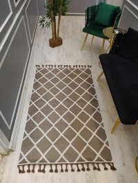 Doruklar Home Collection Beyaz Kahverengi 0.8 mm Mikropolyester Leke Tutmaz Yıkanabilir Orta Kaymaz Suni Deri Taban Dikdörtgen Makine Dokuma Salon Halısı 160x230 cm