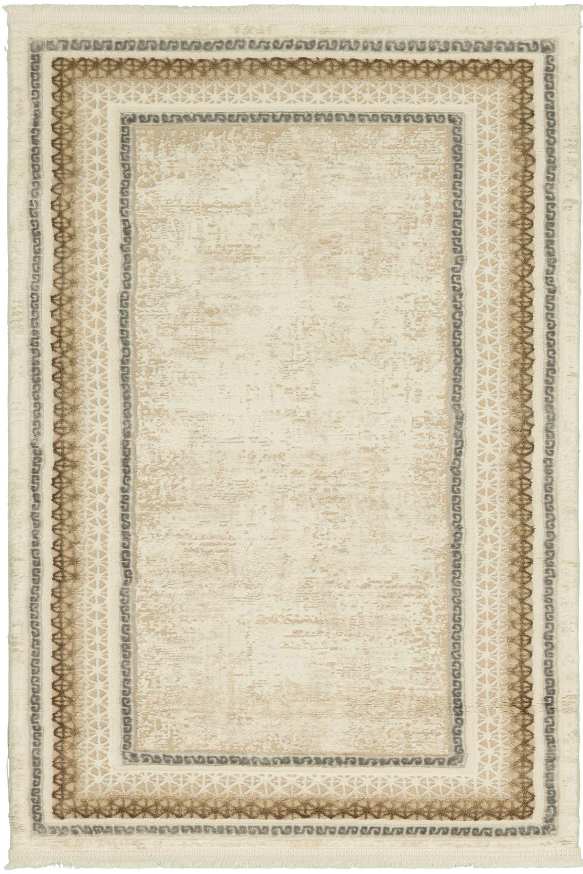 Tuğra Halı Rixos Ivona IV05 Krem 7 mm Polyester Yıkanabilir Kalın Kaymaz Taban Dikdörtgen Makine Dokuma Salon Halısı 150x230 cm