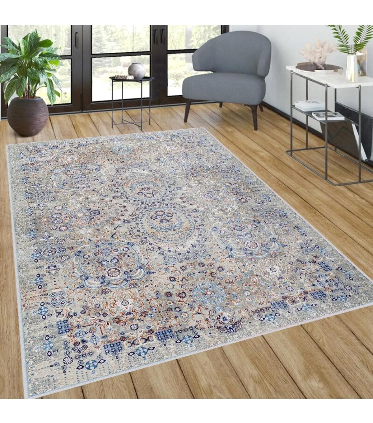 Rovigo Home RVG0281-SD1124 Gri 8 mm Polyester Antibakteriyel-Leke Tutmaz-Toz Tutmaz Yıkanabilir İnce Kaymaz Dot Taban Dikdörtgen Makine Dokuma Salon Halısı 140x180 cm
