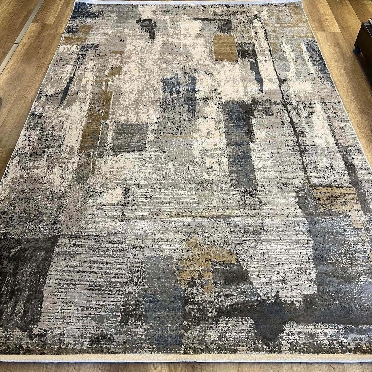 Hoom Rugs Exclusive Miami 60548 Gri-Mavi 8 mm Polyester Antialerjenik Yıkanabilir Orta Kaymaz Dikdörtgen Makine Dokuma Salon Halısı 120x120 cm