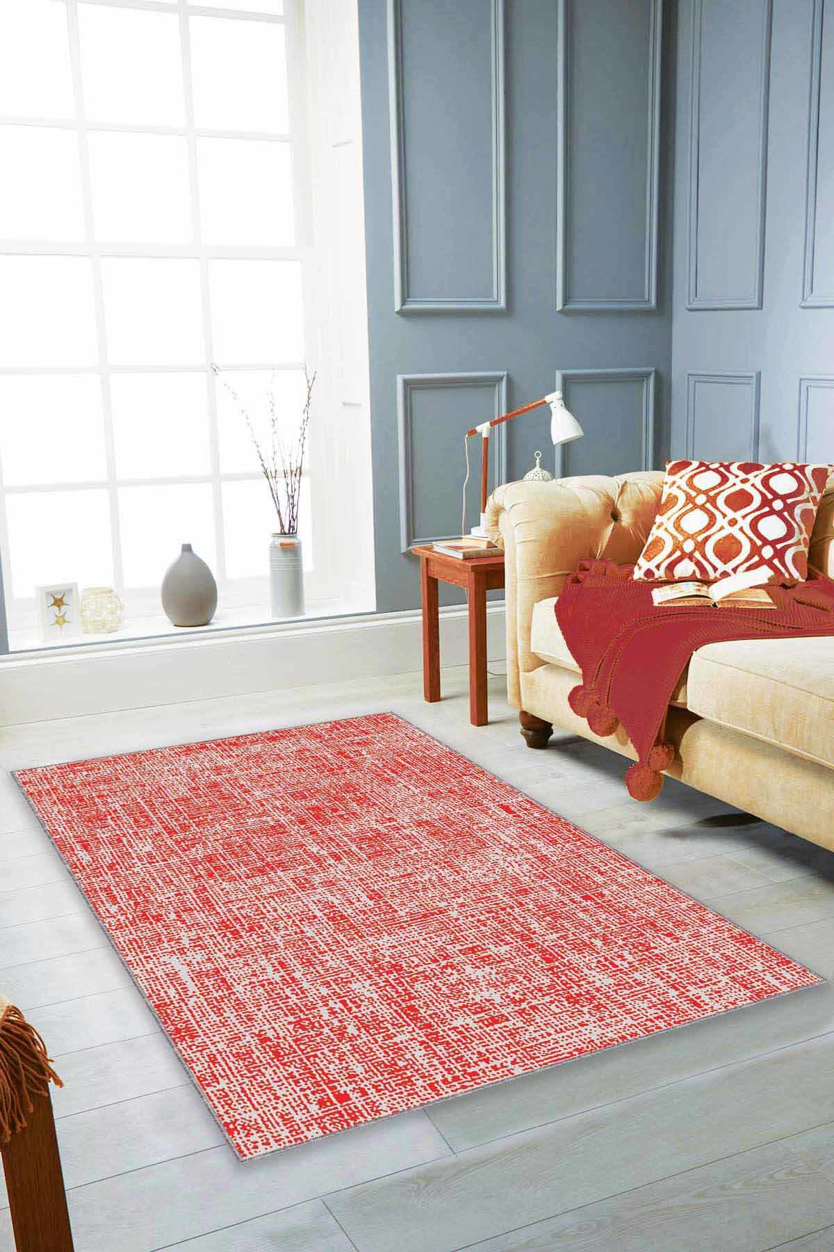 Viva Home HR001 Kırmızı 7 mm Mikropolyester Yıkanabilir Kaymaz Taban Dikdörtgen Makine Dokuma Halı 200x290 cm