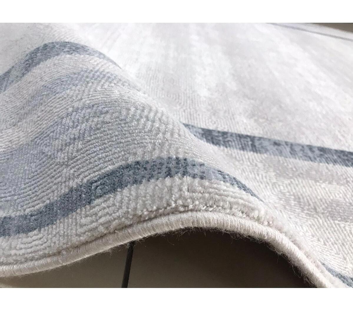 Merinos Rodin 60900 Krem 11 mm Akrilik Toz Tutmaz Yıkanabilir Kalın Kaymaz Jel Taban Soyut Temalı Dikdörtgen Makine Dokuma Salon Halısı 100x150 cm