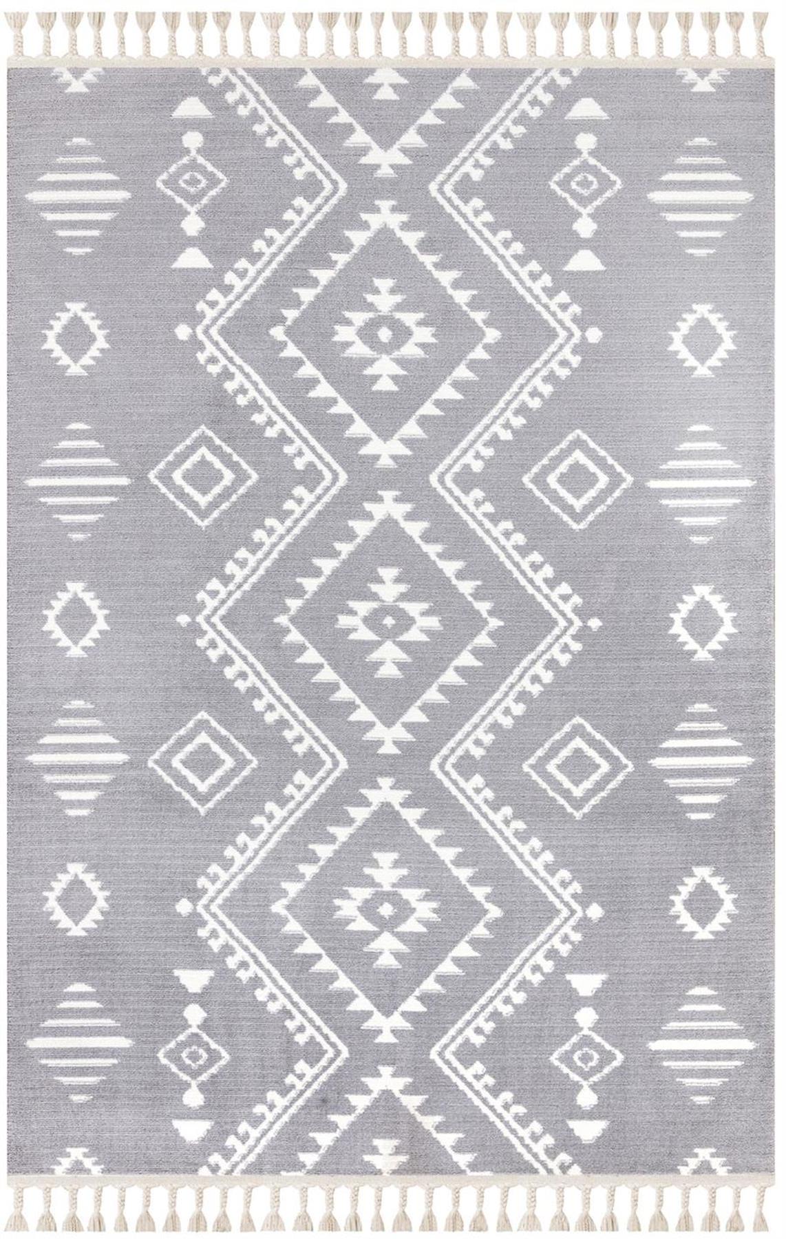 İpek Mekik Halı Morah 16704 Gri 11 mm Polyester Yıkanabilir Orta Kaymaz Pamuk Taban Dikdörtgen Makine Dokuma Antre-Çocuk Odası-Salon-Yatak Odası Halısı 100x400 cm