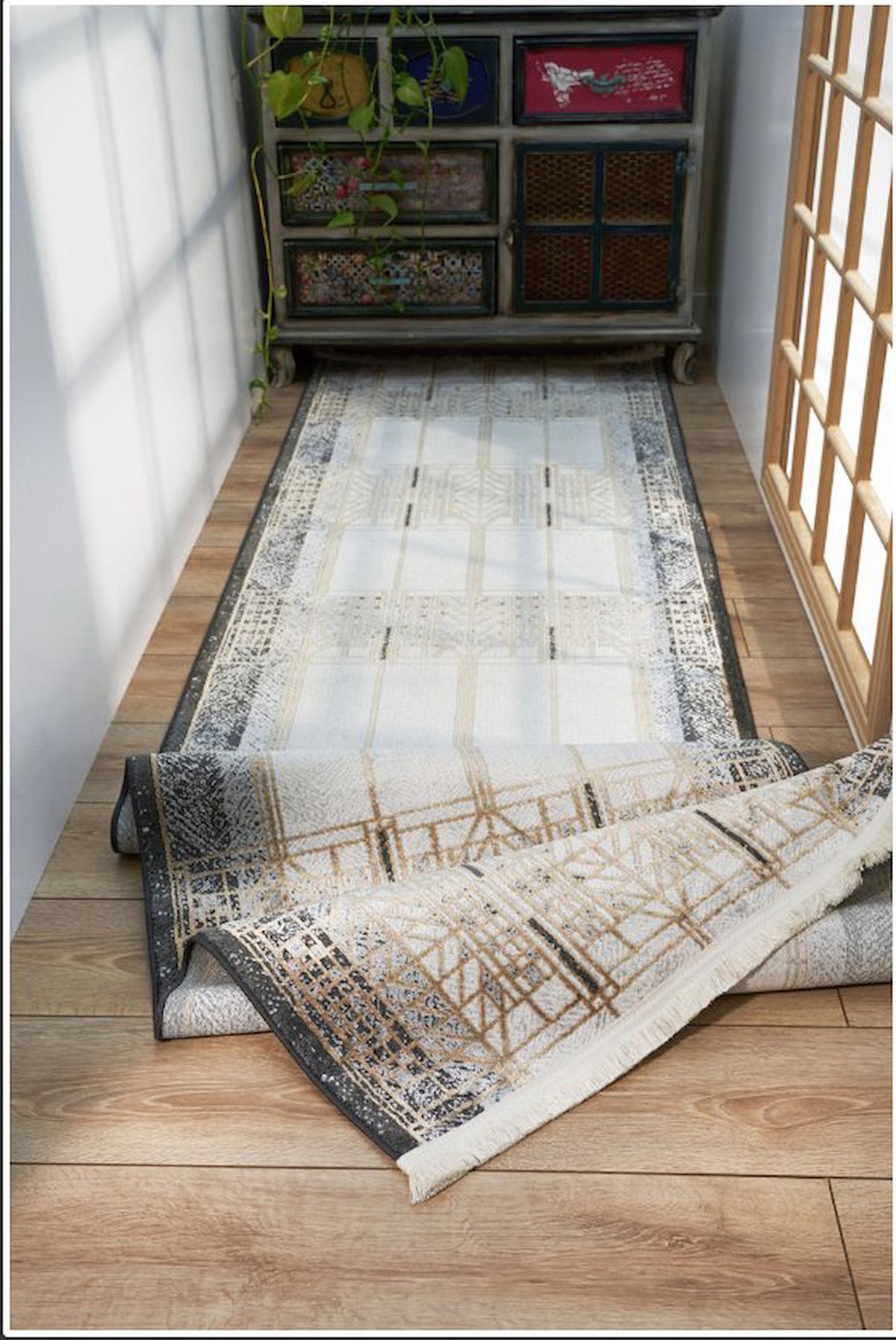 Apex Savannah Krem Pamuk Yıkanabilir İnce Kaymaz Jüt Taban Dikdörtgen Makine Dokuma Salon Halısı 140x220 cm