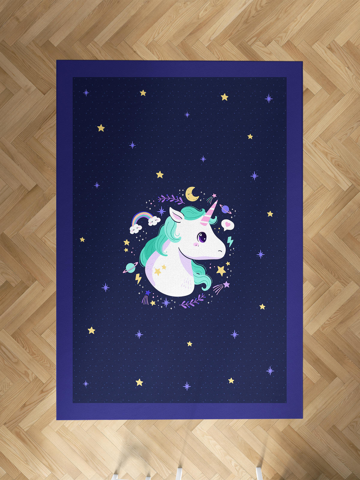 Mekta Home Unicorn Çok Renkli 10 mm Antibakteriyel Yıkanabilir İnce Kaymaz Dot Taban Dikdörtgen Makine Dokuma Çocuk Odası Halısı 170x170 cm