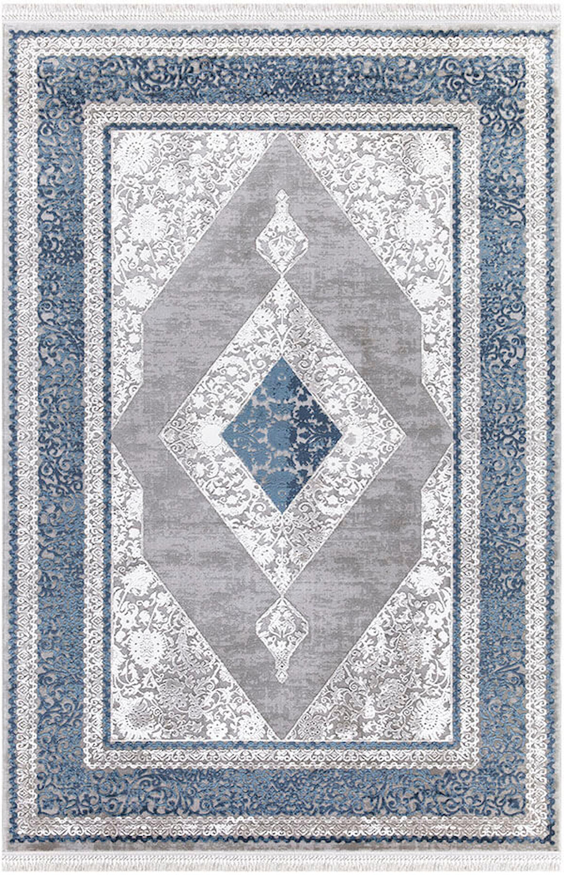 İpek Home Blossom 13609 Gri-Mavi 10 mm Bambu Toz Tutmaz Yıkanabilir Orta Kaymaz Pamuk Taban Dikdörtgen Makine Dokuma Antre-Çocuk Odası-Salon-Yatak Odası Halısı 40x60 cm