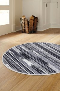 Dijidekor Köln Gri 7 mm Polyester Yıkanabilir Orta Kaymaz Dot Taban Yuvarlak Makine Dokuma Salon Halısı 100x150 cm