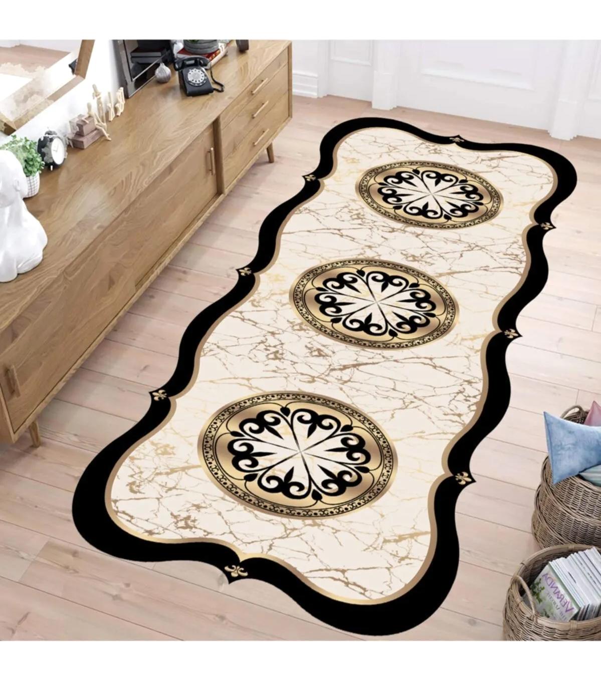 Rovigo Home RVG7027 Krem 8 mm Polyester Yıkanabilir Orta Kaymaz Dot Taban Dikdörtgen Makine Dokuma Salon Halısı 80x150 cm