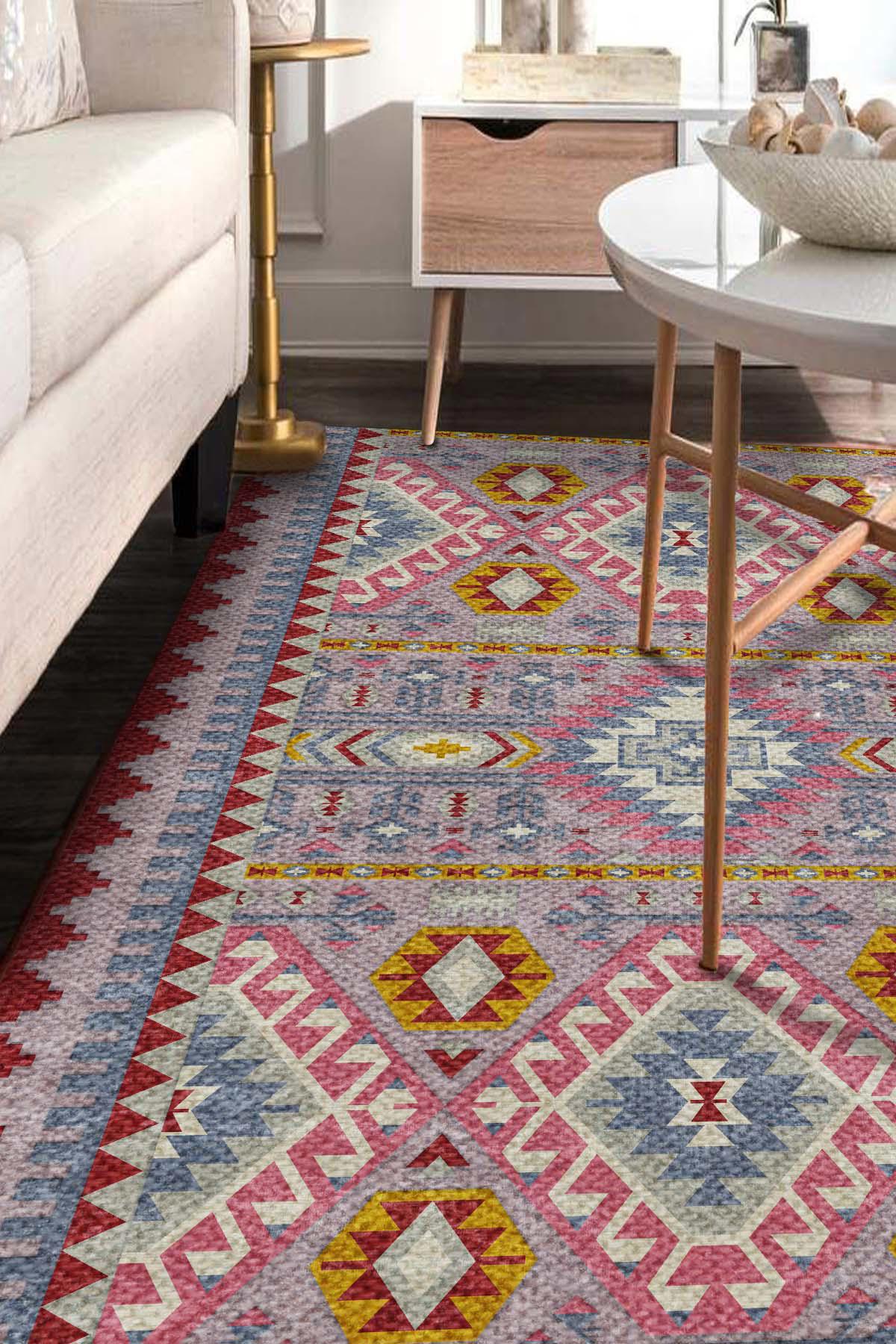 İlyaki Home Breana Krem 0.5 mm Pamuk Antibakteriyel Yıkanabilir İnce Kaymaz Pamuk Taban Dikdörtgen Makine Dokuma Salon Halısı 180x280 cm