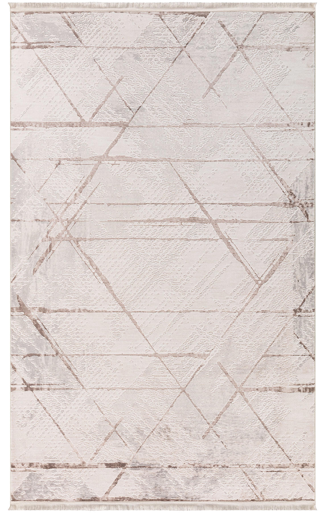 İpek Home Kazaz 2315A Bej 8 mm Akrilik Yıkanabilir Orta Kaymaz Pamuk Taban Geometrik Dikdörtgen Makine Dokuma Antre-Çocuk Odası-Salon-Yatak Odası Halısı 100x300 cm