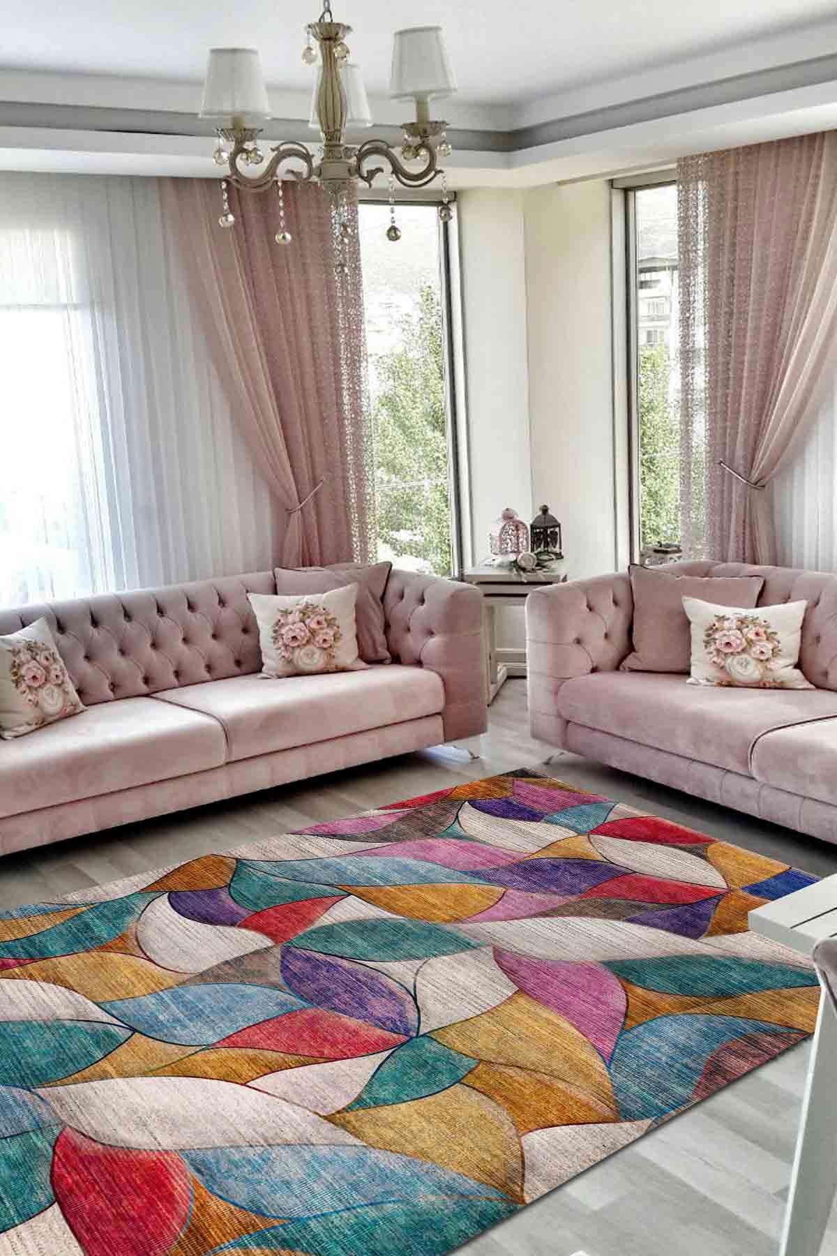 Latte Dizayn Duena Krem 0.5 mm Pamuk Silinebilir Yıkanabilir Orta Kaymaz Dikdörtgen Makine Dokuma Salon Halısı 200x290 cm