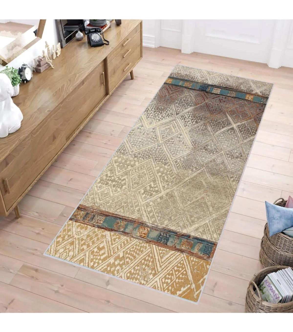 Rovigo Home RVG1250 Çok Renkli 8 mm Polyester Antibakteriyel-Leke Tutmaz-Toz Tutmaz Yıkanabilir İnce Kaymaz Dot Taban Dikdörtgen Makine Dokuma Salon Halısı 200x290 cm