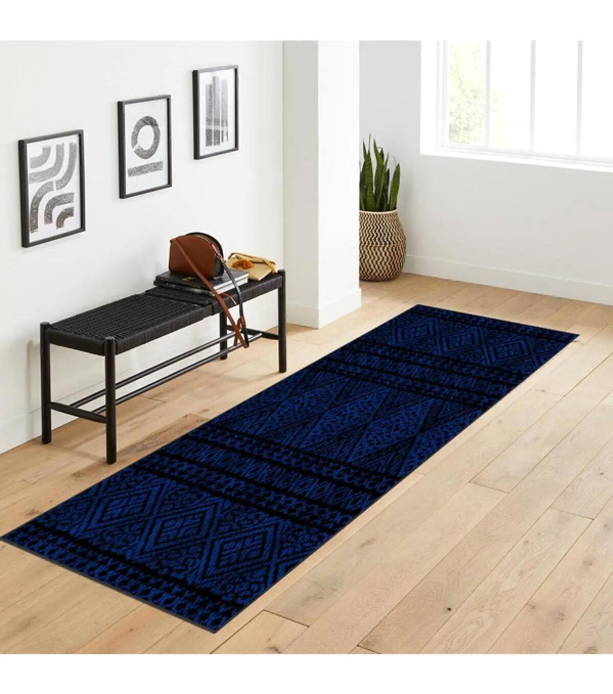 Rovigo Home RVG0198-SD844 Mavi 8 mm Polyester Yıkanabilir Orta Kaymaz Dot Taban Dikdörtgen Makine Dokuma Salon Halısı 180x180 cm