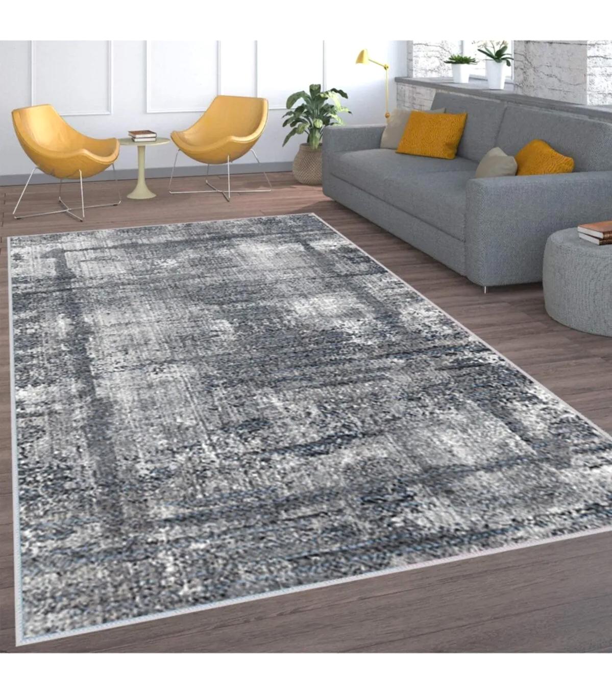 Rovigo Home RVG1576-HT581 Gri 8 mm Polyester Antibakteriyel-Leke Tutmaz-Toz Tutmaz Yıkanabilir İnce Kaymaz Dot Taban Dikdörtgen Makine Dokuma Salon Halısı 160x400 cm