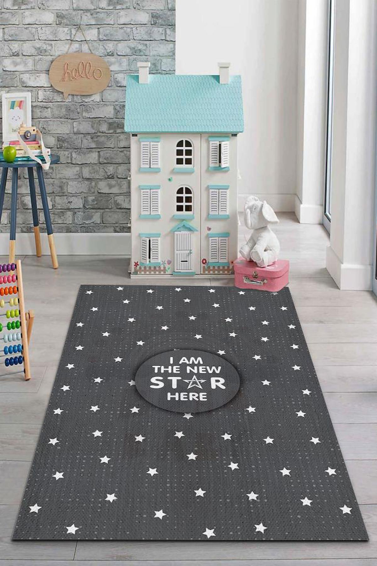 Homshtag Buranın Yeni Starı Krem 4 mm Pamuk Antistatik Yıkanabilir İnce Kaymaz Dikdörtgen Makine Dokuma Çocuk Odası Halısı 160x230 cm