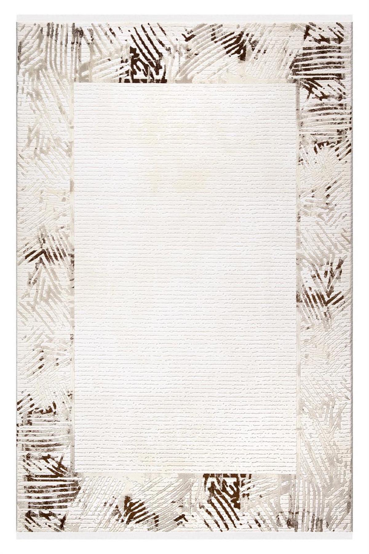 İpek Mekik Halı Sardes 6454A Krem 11 mm Akrilik Yıkanabilir Orta Kaymaz Pamuk Taban Dikdörtgen Makine Dokuma Antre-Çocuk Odası-Salon-Yatak Odası Halısı 120x200 cm