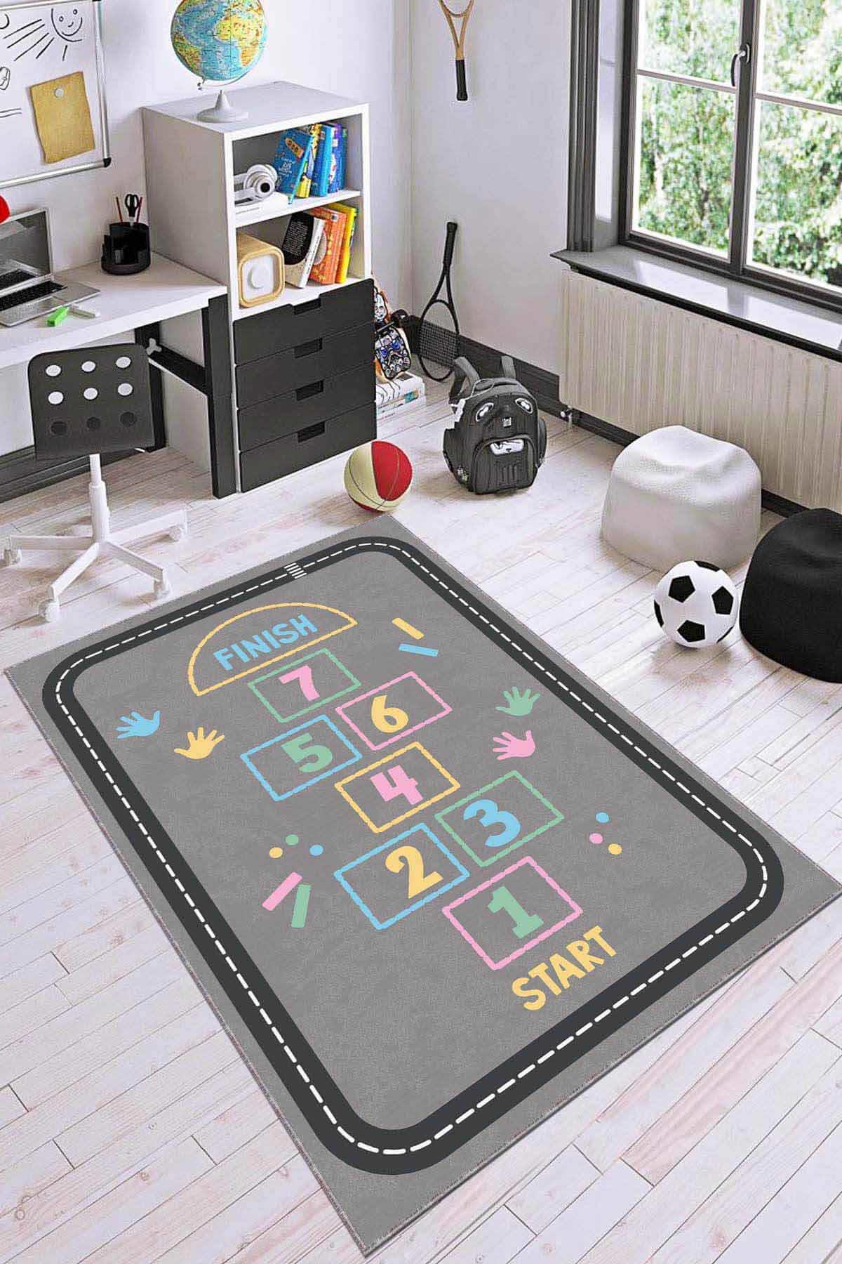 Viva Home AR778 Gri 7 mm Mikropolyester Toz Tutmaz Yıkanabilir İnce Kaymaz Dot Taban Dikdörtgen Makine Dokuma Çocuk Odası Halısı 240x340 cm