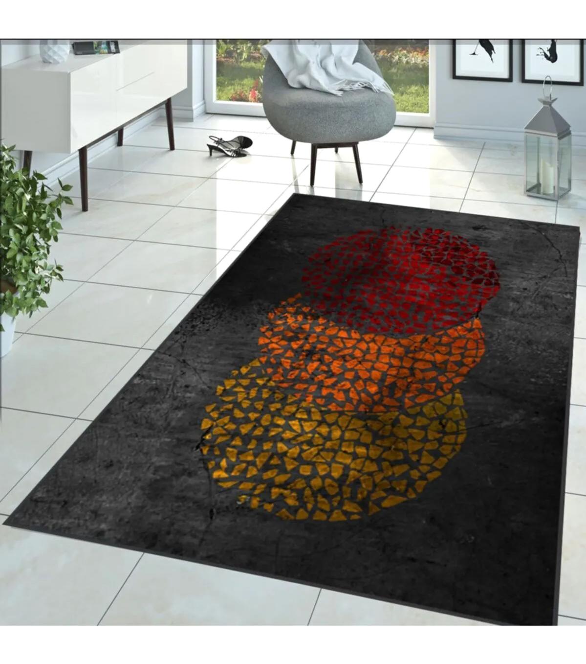 Rovigo Home RVG1351-HT924 Çok Renkli 8 mm Polyester Leke Tutmaz-Toz Tutmaz Yıkanabilir İnce Kaymaz Dot Taban Dikdörtgen Makine Dokuma Salon Halısı 80x150 cm