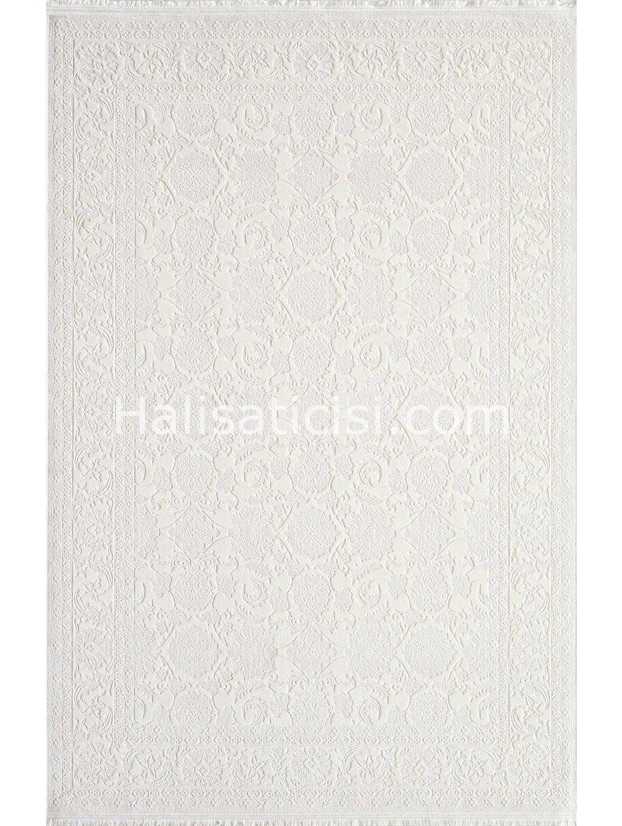 Gümüşsuyu Esiliva 11309 Krem 8 mm Akrilik-Viskon Toz Tutmaz Yıkanabilir İnce Kaymaz Çiçek Desenli Dikdörtgen Makine Dokuma Salon Halısı 140x200 cm