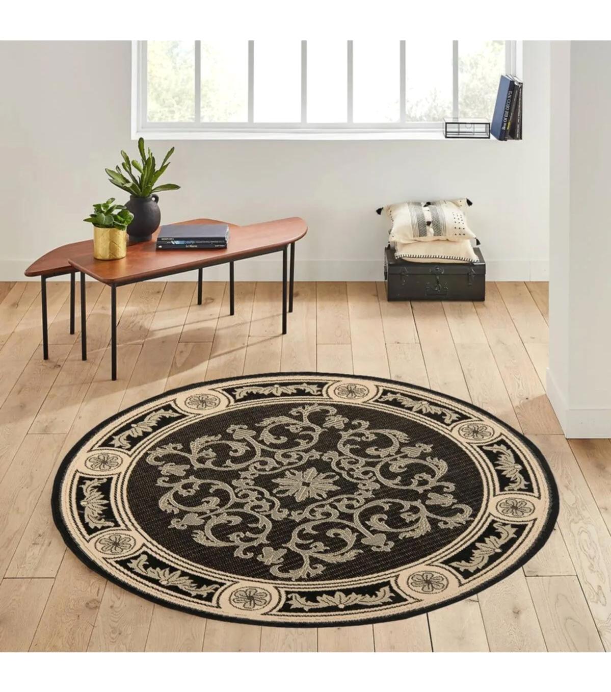 Rovigo Home RVG7158 Çok Renkli 8 mm Polyester Antibakteriyel-Leke Tutmaz-Toz Tutmaz Yıkanabilir İnce Kaymaz Dot Taban Yuvarlak Makine Dokuma Salon Halısı 140x200 cm