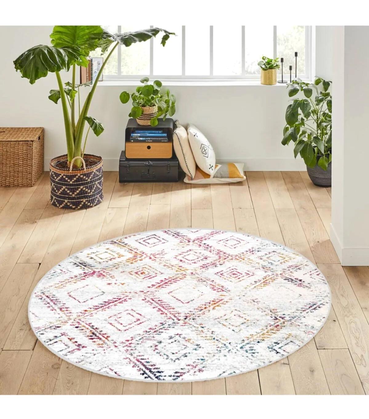 Rovigo Home RVG7133 Krem 8 mm Polyester Antibakteriyel-Leke Tutmaz-Toz Tutmaz Yıkanabilir İnce Kaymaz Dot Taban Yuvarlak Makine Dokuma Salon Halısı 100x200 cm