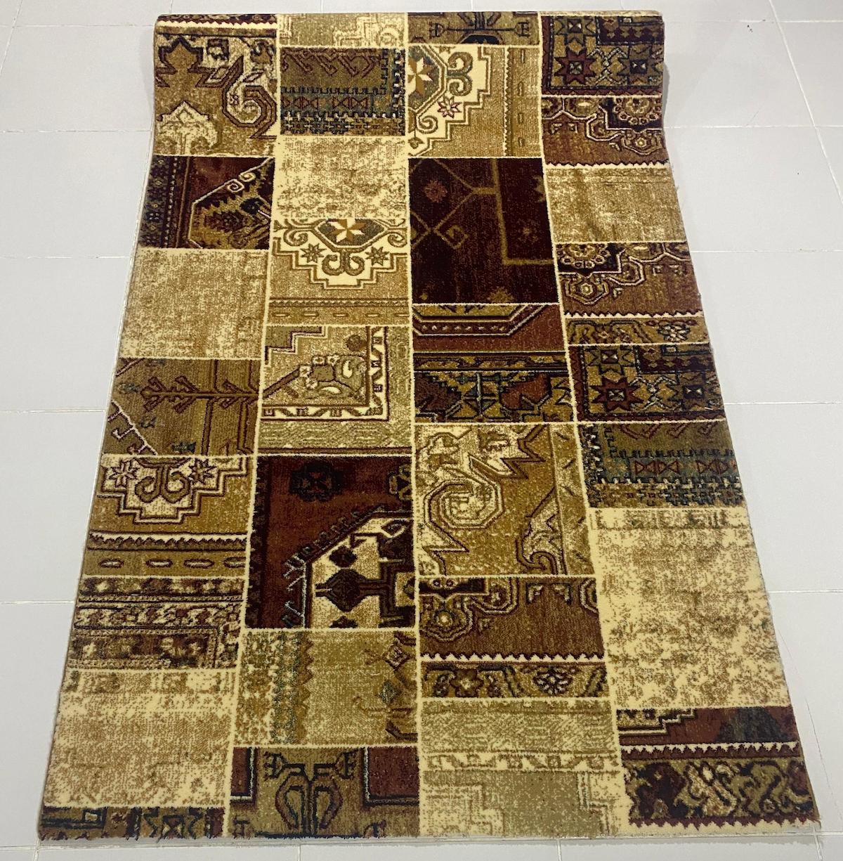 Dinarsu Bodrum HY100042 Kahverengi - Krem 10 mm Polipropilen Silinebilir Yıkanabilir Orta Dikdörtgen Makine Dokuma Oturma Odası-Salon Halısı 100x180 cm