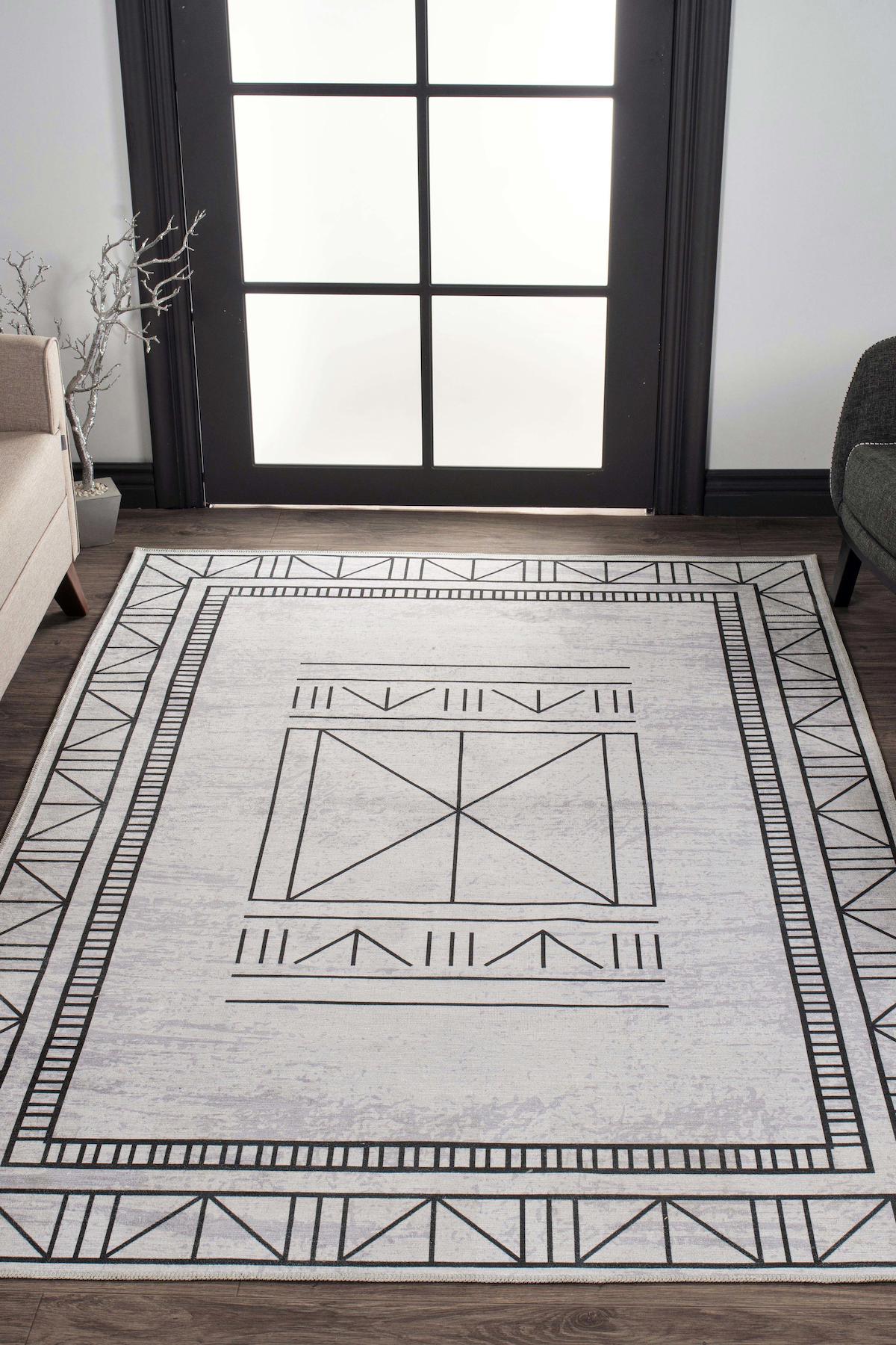 Rugium Krem 0.5 mm Polyester Yıkanabilir İnce Kaymaz Dikdörtgen Makine Dokuma Salon Halısı 160x230 cm