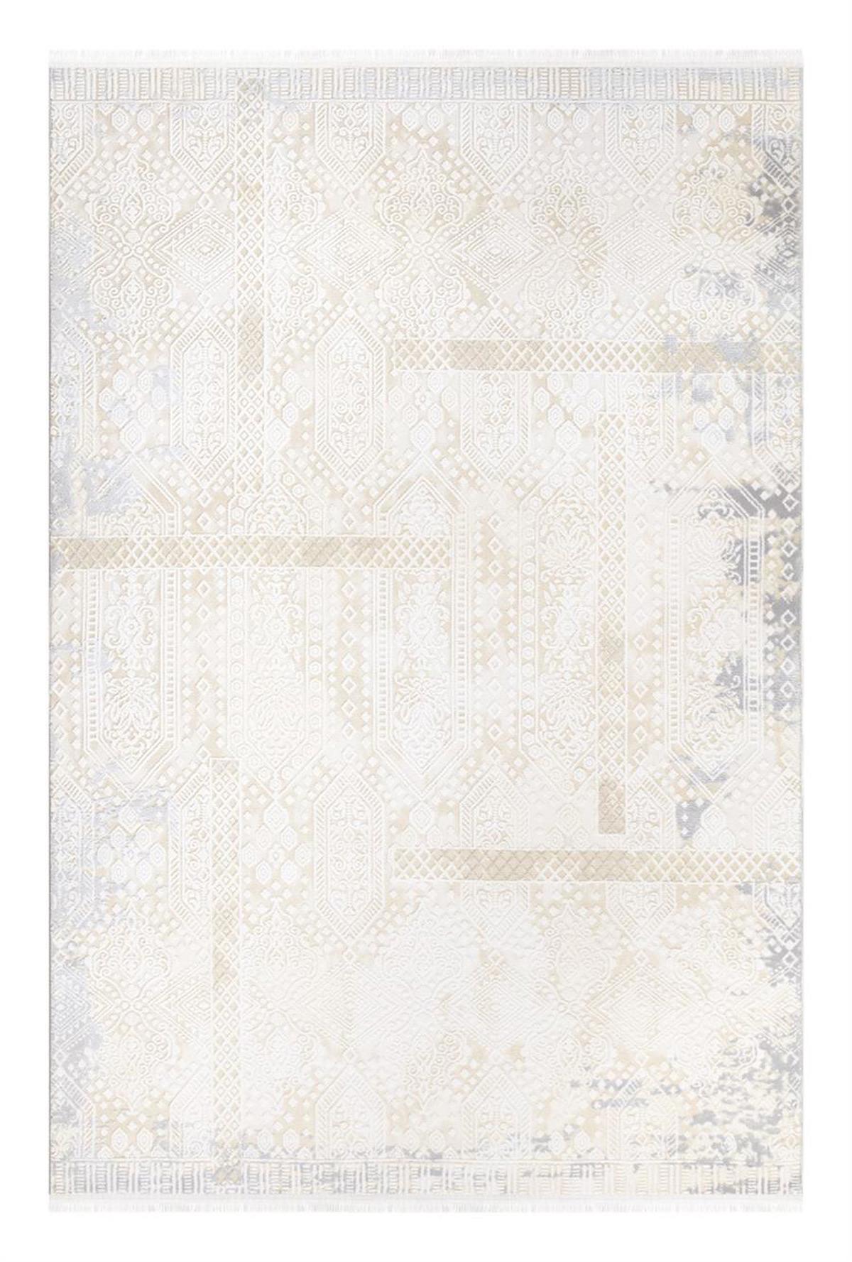 İpek Mekik Halı Gaspara 14954 Krem 11 mm Akrilik Yıkanabilir Orta Kaymaz Pamuk Taban Dikdörtgen Makine Dokuma Antre-Çocuk Odası-Salon-Yatak Odası Halısı 100x200 cm
