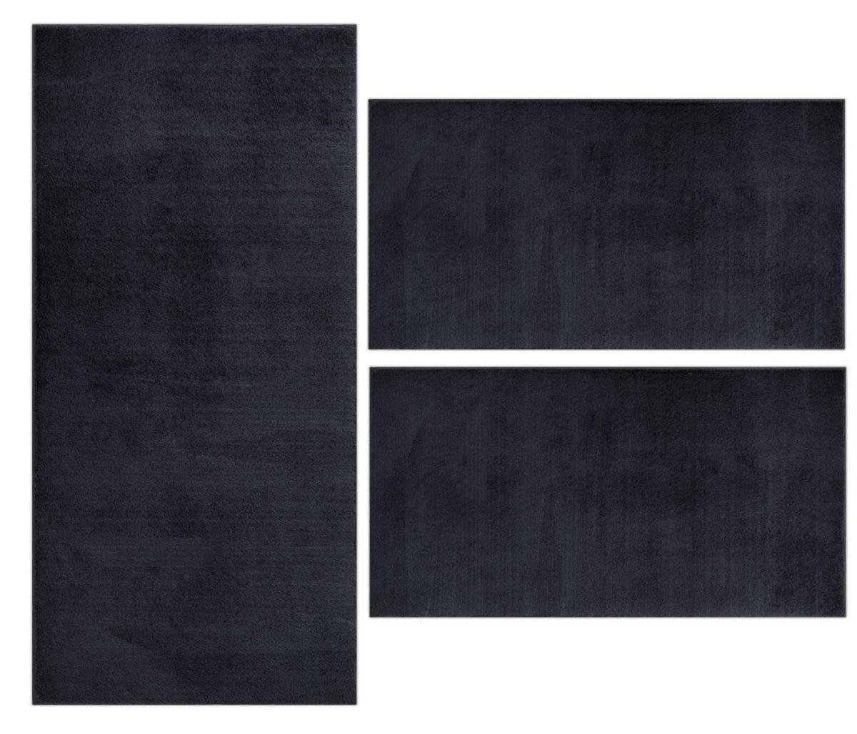 My Evilla Siyah 14 mm Polyester Leke Tutmaz Yıkanabilir Kalın Kaymaz Jel Taban Oval Makine Dokuma Yatak Odası Halısı 100x150 cm