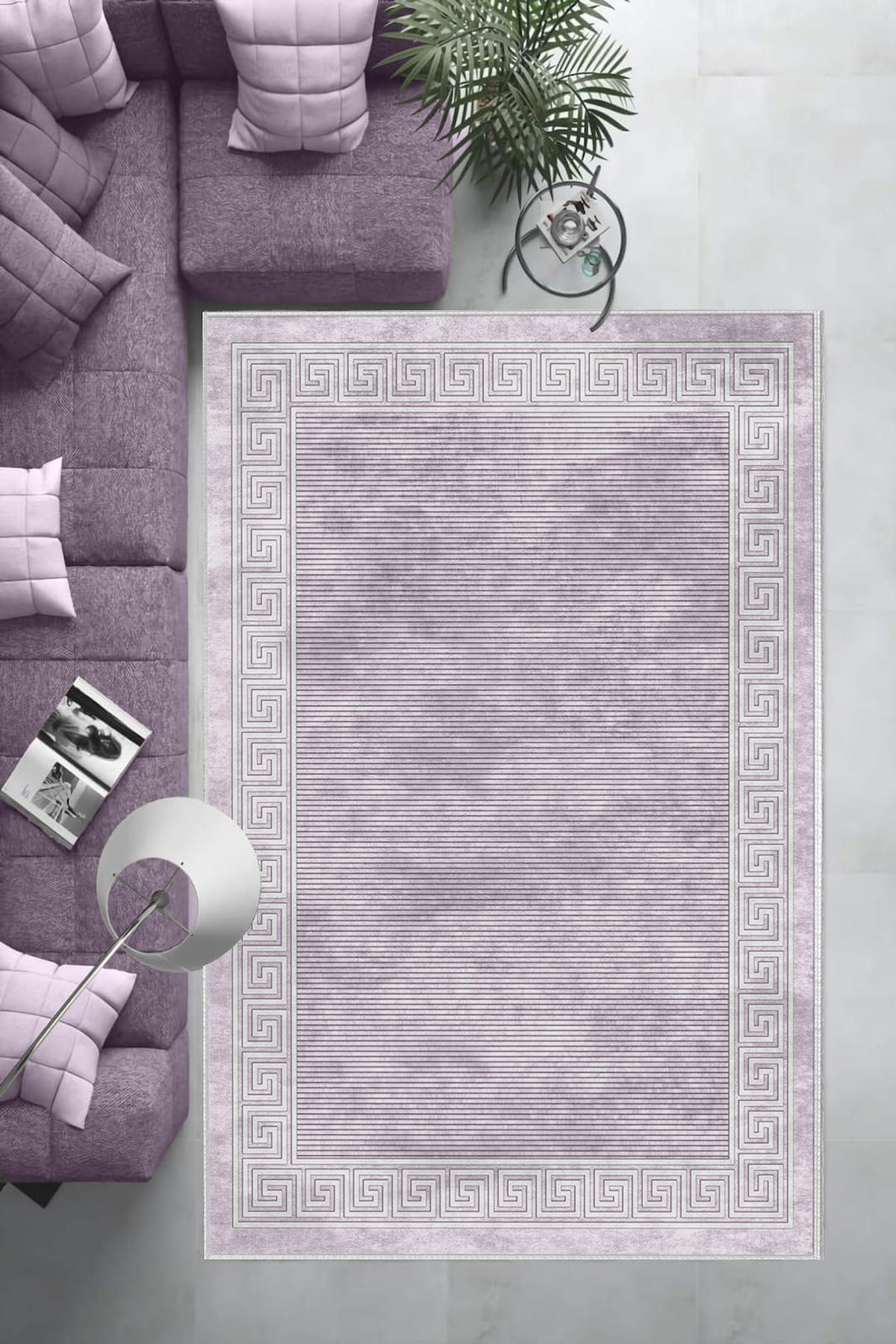 Aldora Lila 0.8 mm Polipropilen Yıkanabilir Orta Kaymaz Deri Taban Dikdörtgen Makine Dokuma Salon Halısı 160x230 cm