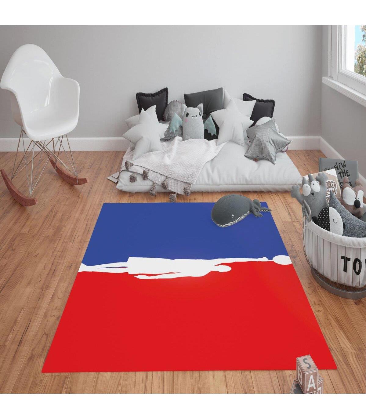 Doruklar Home Collection Kırmızı-Lacivert 0.7 mm Polyester Antibakteriyel Yıkanabilir Kalın Kaymaz Taban Dikdörtgen Makine Dokuma Çocuk Odası Halısı 100x100 cm