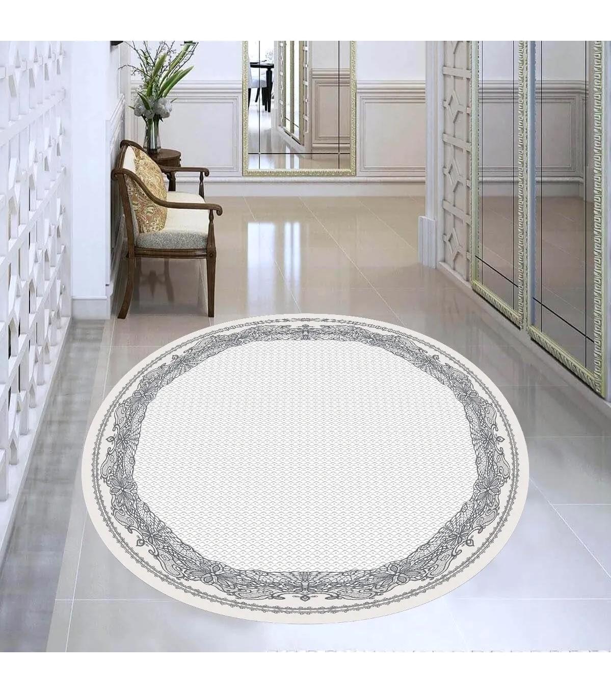 Rovigo Home RVG7337-HY896 Krem 8 mm Polyester Antibakteriyel-Leke Tutmaz-Toz Tutmaz Yıkanabilir İnce Kaymaz Dot Taban Yuvarlak Makine Dokuma Salon Halısı 100x300 cm
