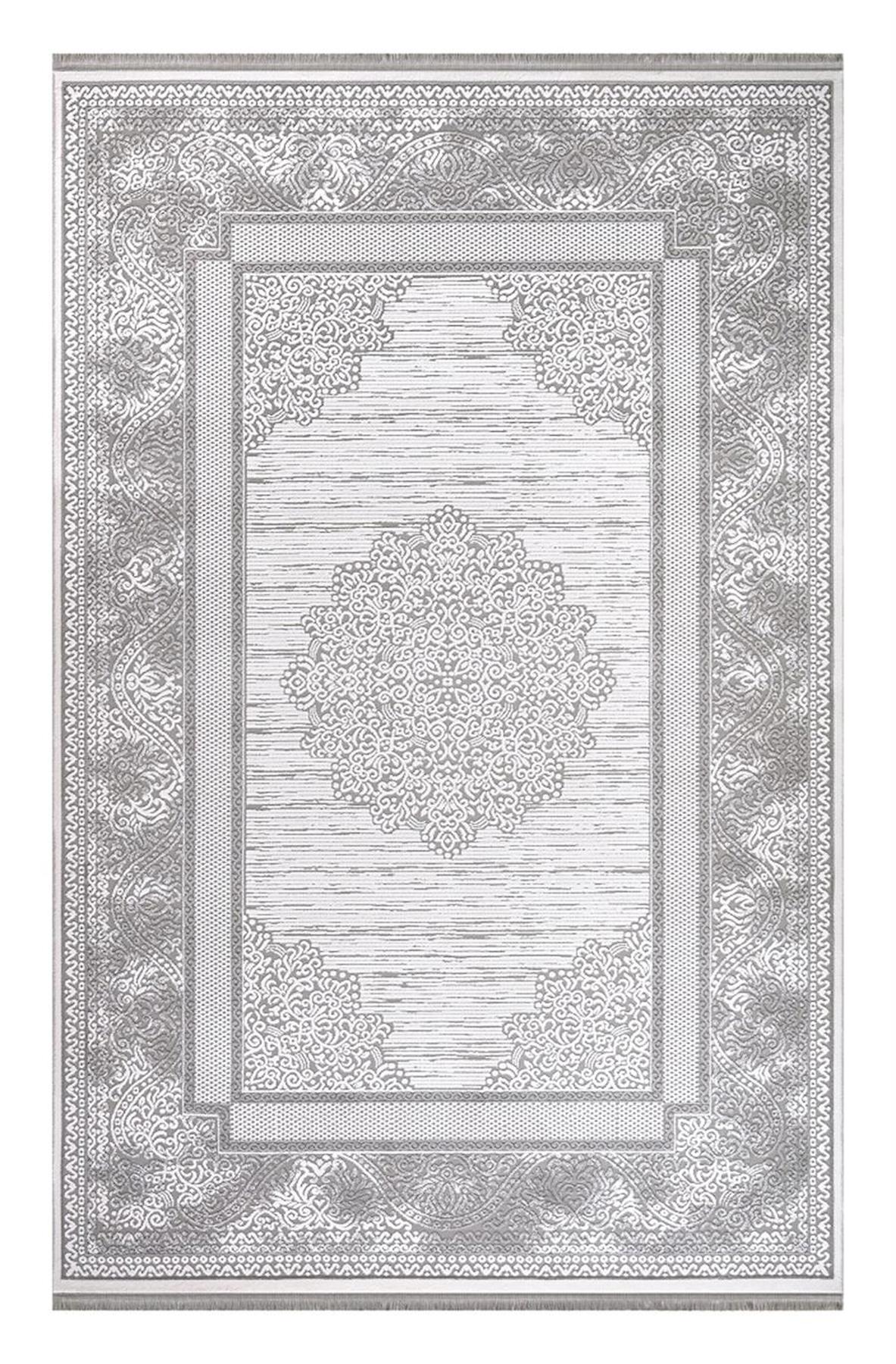 İpek Mekik Halı Sardes 6929A Gri 12 mm Akrilik Yıkanabilir Orta Kaymaz Dikdörtgen Makine Dokuma Antre-Çocuk Odası-Salon-Yatak Odası Halısı 80x300 cm