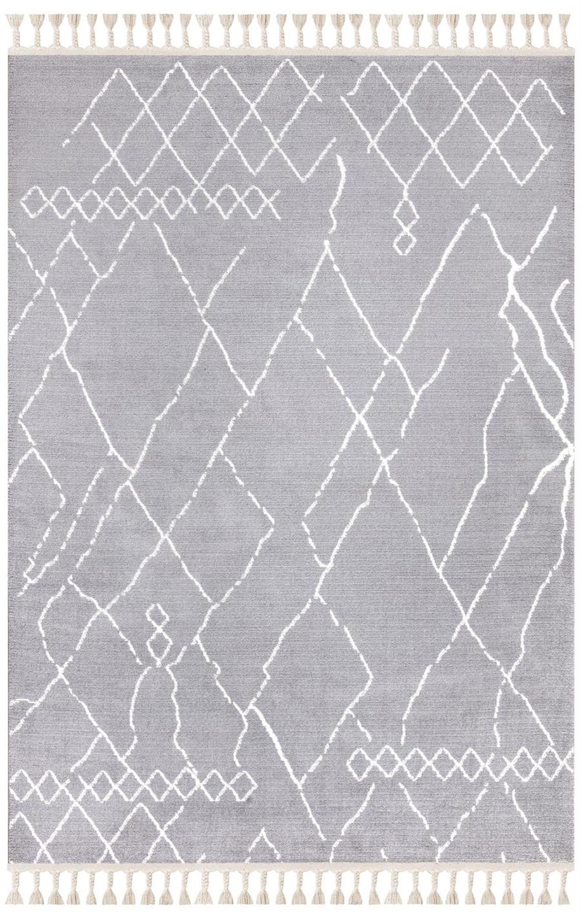 İpek Mekik Halı Morah 16705 Gri 11 mm Polyester Yıkanabilir Orta Kaymaz Pamuk Taban Dikdörtgen Makine Dokuma Antre-Çocuk Odası-Salon-Yatak Odası Halısı 80x200 cm