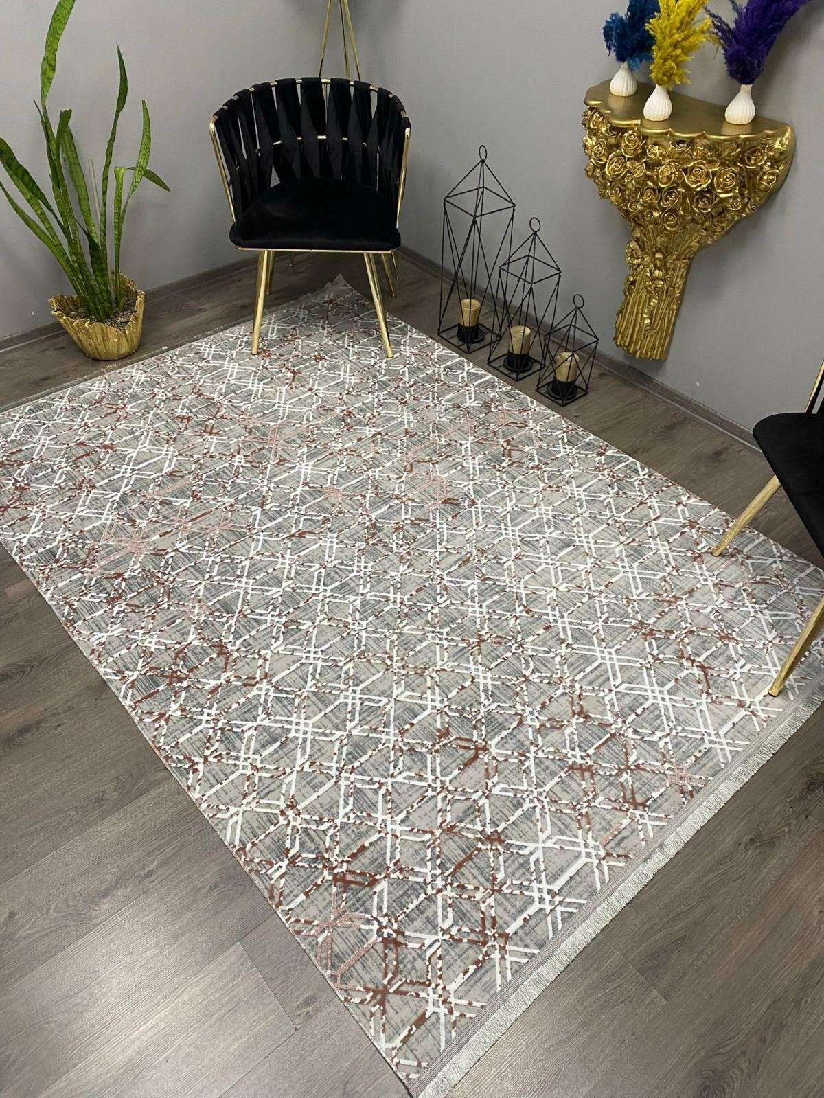 Halı Furyası Vizon 8.5 mm Bambu Antibakteriyel Yıkanabilir Orta Kaymaz Dikdörtgen Makine Dokuma Oturma Odası-Salon Halısı 160x230 cm