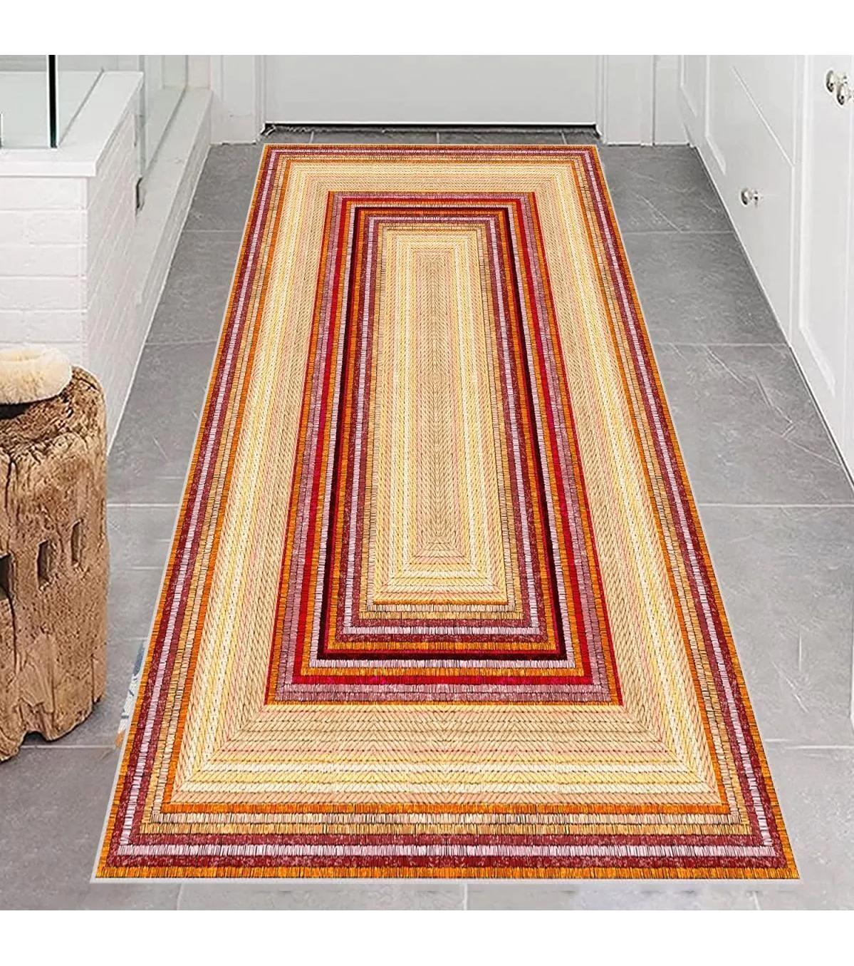 Rovigo Home RVG0660 Çok Renkli 8 mm Polyester Antibakteriyel-Leke Tutmaz-Toz Tutmaz Yıkanabilir İnce Kaymaz Dot Taban Dikdörtgen Makine Dokuma Salon Halısı 100x300 cm