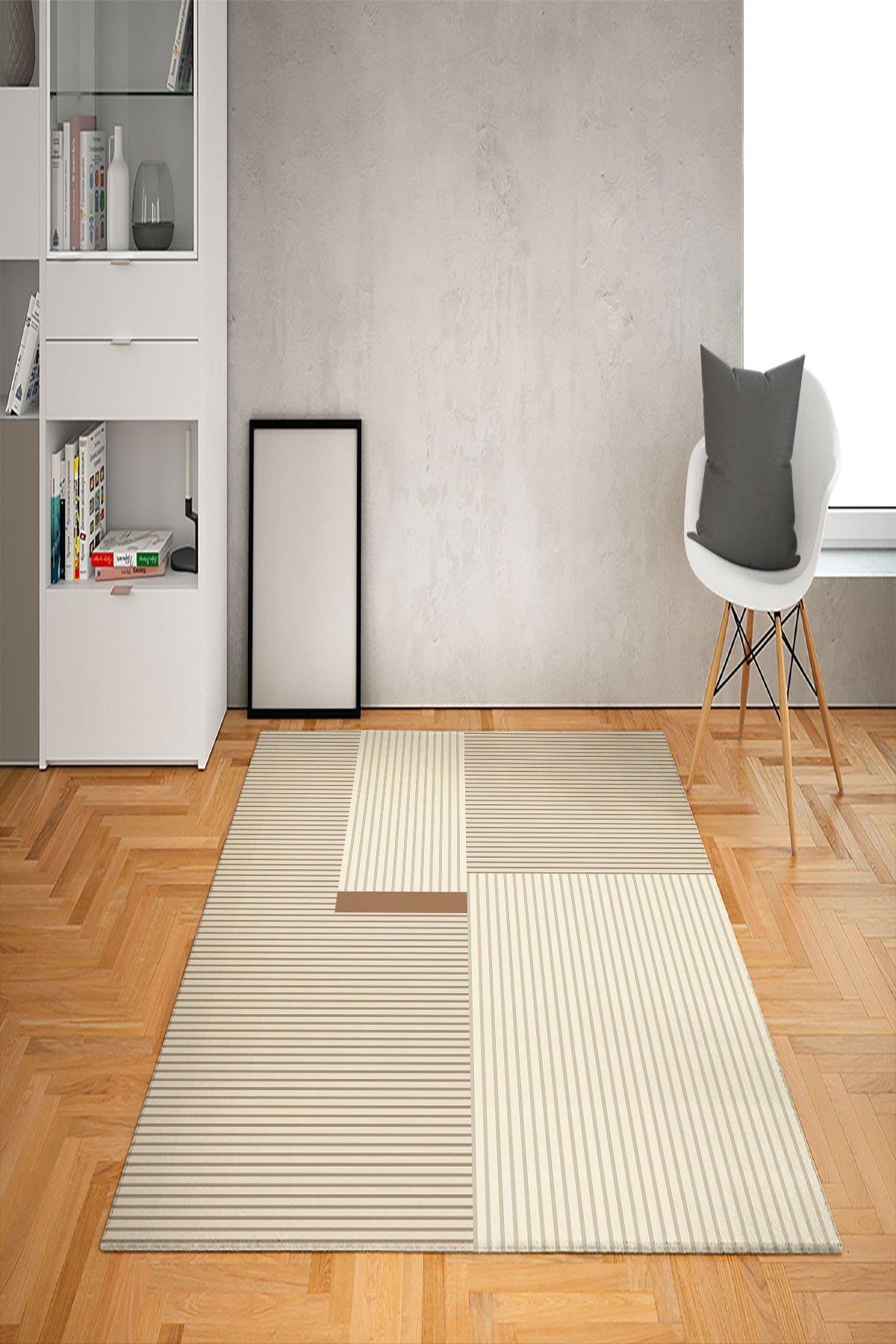 Doruklar Home Collection Bej-Gri 0.7 mm Yıkanabilir Kaymaz Taban Dikdörtgen Makine Dokuma Halı 100x150 cm
