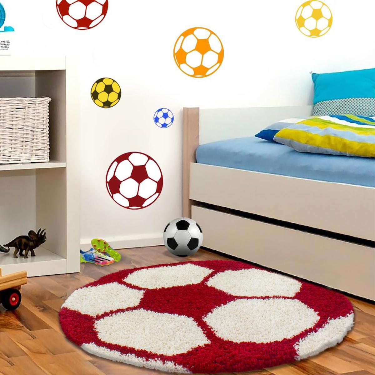 Red Halı Kırmızı 30 mm Polipropilen Yumuşak Yıkanabilir Kalın Jel Taban Geometrik Yuvarlak Makine Dokuma Çocuk Odası Halısı 160x230 cm